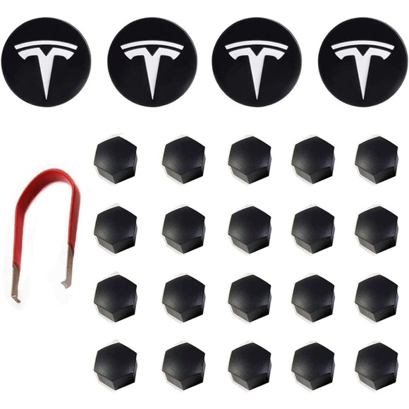 Tesla Other - 🐣 Tesla Wheel Center Cap & Lug Nut Cover Set – Black